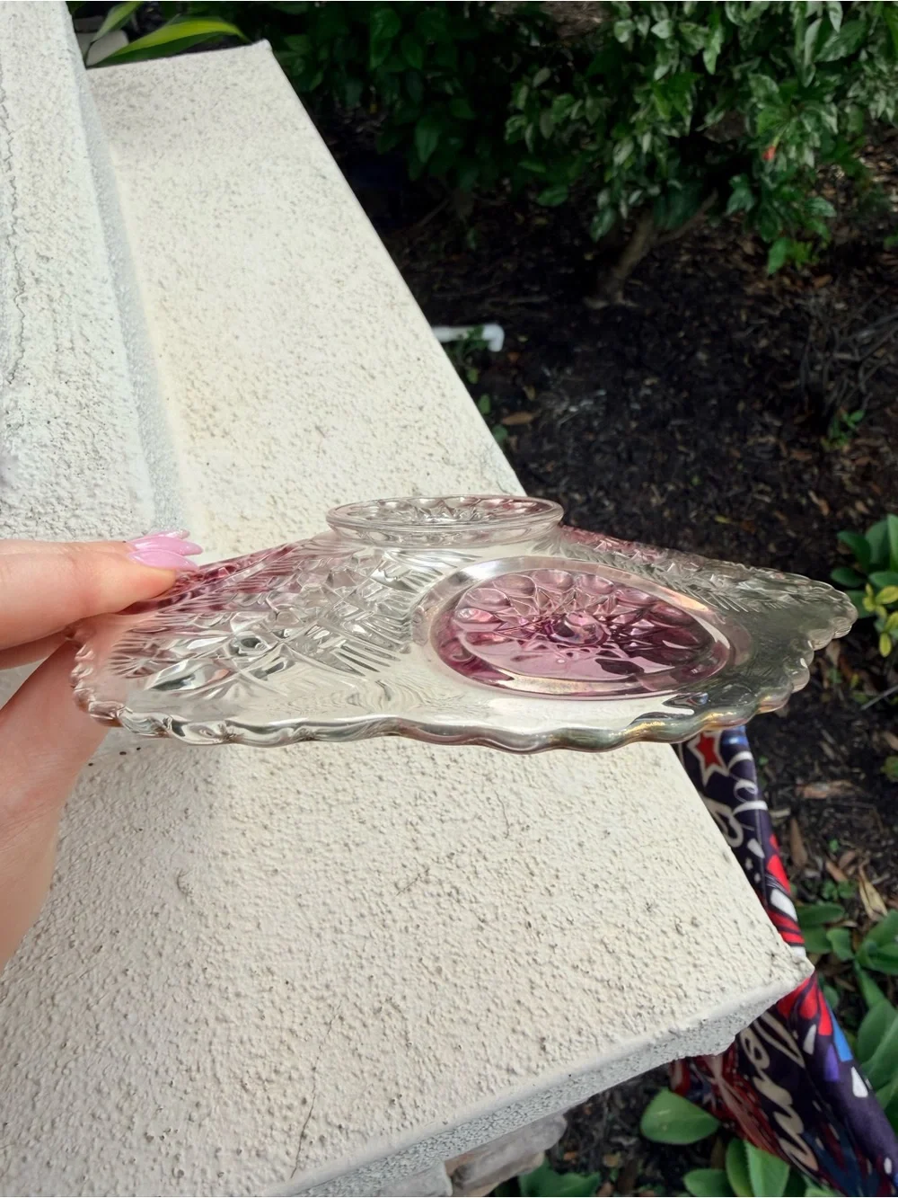 Vintage Hofbauer Byrdes Crystal Footed Cake Plate Pink Bird Medallions Germany